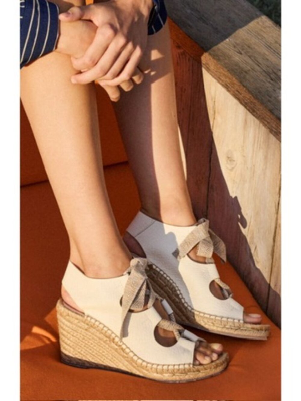 New Pedro Garcia Otelia Wedge Sandal In Creme Cervo Sz 8.5